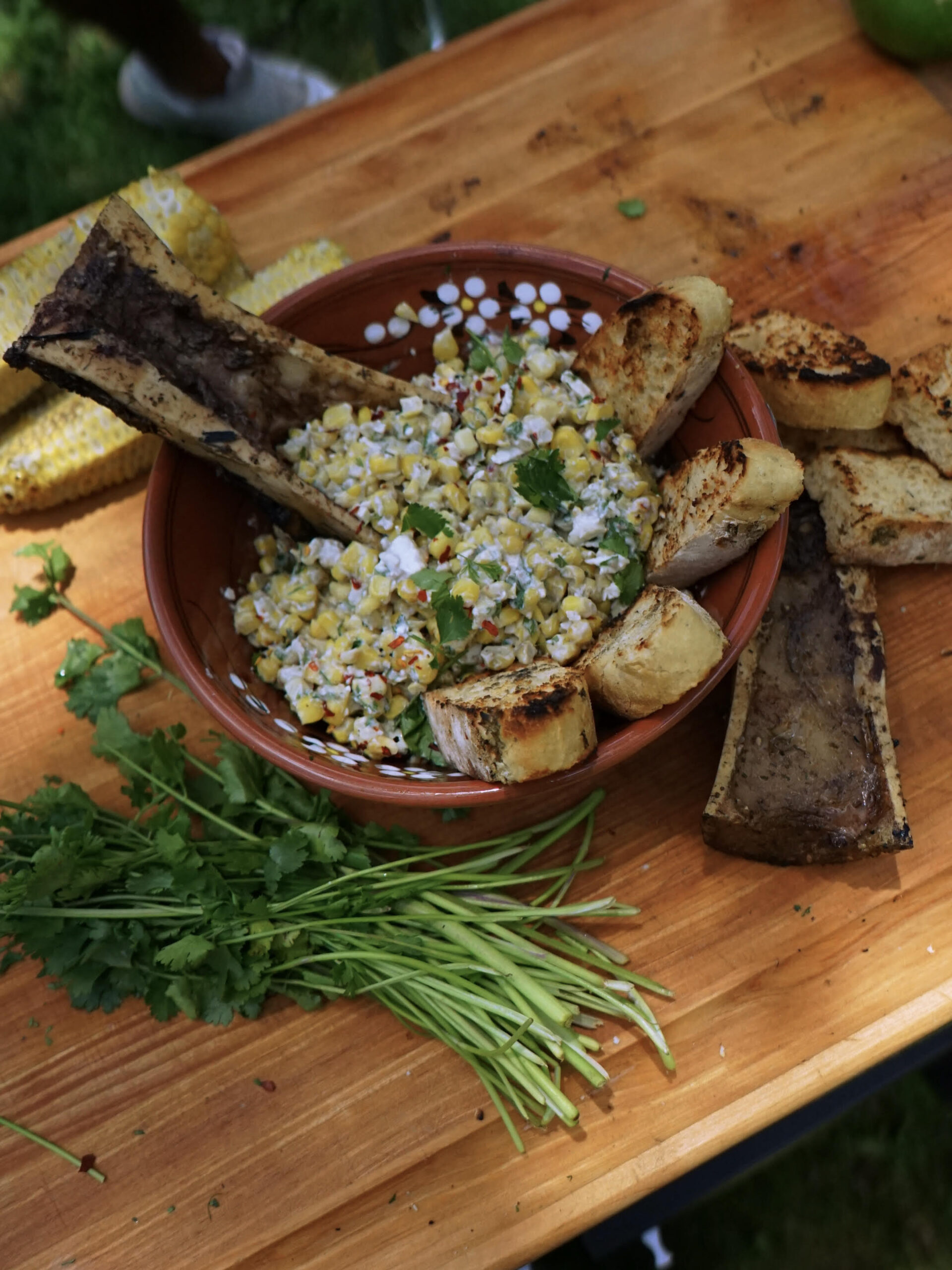 Bone marrow esquites with roasted corn and cotija